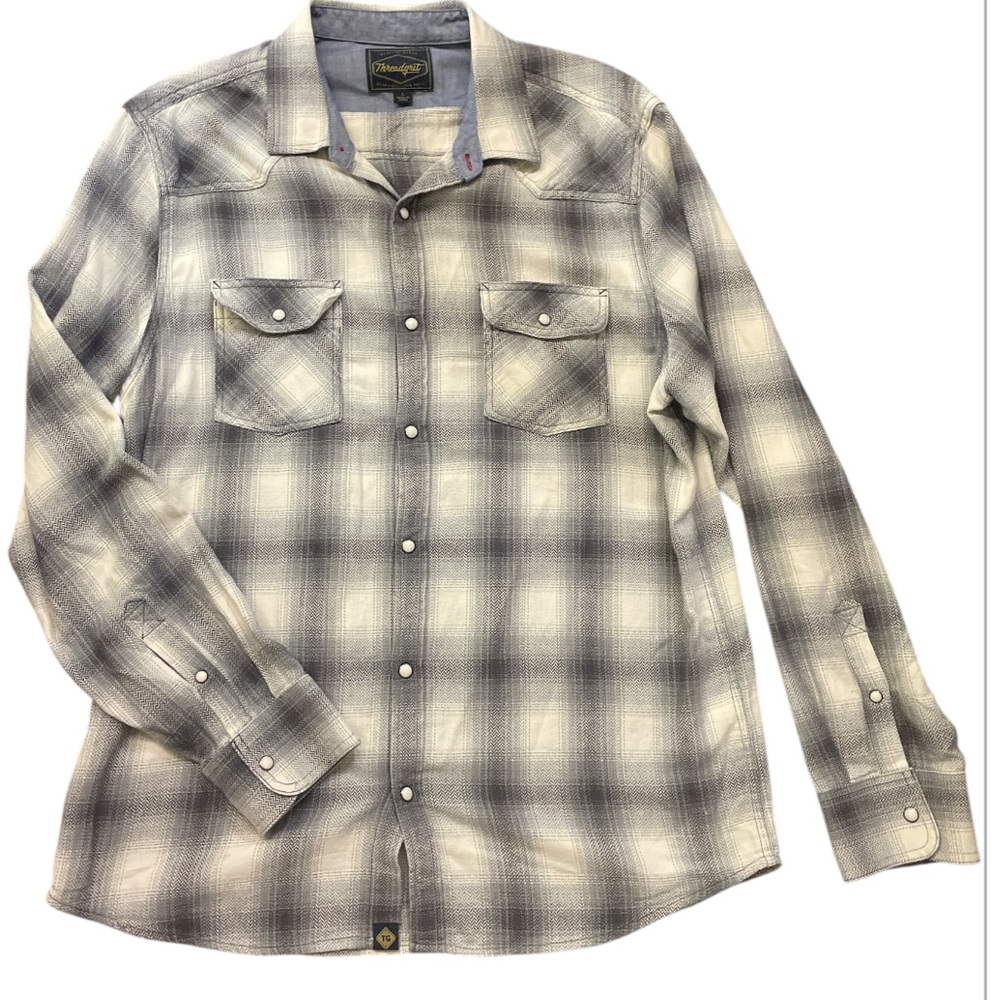 Threadgrit men’s plaid cotton western flannel  pearl snap down shirt size large